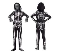 WELLXUNK Costume da Scheletro con Ossa per Bambini, Tuta con Stampa Scheletro e Cappuccio, Costume Skelito per Halloween, Tuta intera da scheletro 3D Halloween Feste e Cosplay per Ragazzo Ragazza (M)