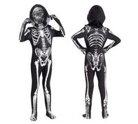 WELLXUNK Costume da Scheletro per Bambini, Tuta Intera da Scheletro con Maschera per Ragazzi e Ragazze, Costumi di Halloween per Bambini per Halloween Carnevale Cosplay Tema Festa