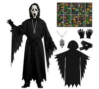 WELLXUNK Halloween Scream Costume Bambini, Scream Costume Cosplay, Horror Scream Maschera con Maschera Ghostface e Veste Nera, Halloween Ghostface Costume per Bambini (L)