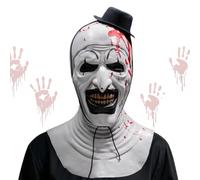 WELLXUNK Maschera Terrifier Halloween, Maschera Art The Clown con Mini Cappello, Terririer Killer Clown Mask, Spaventoso Gioco di Ruolo Copricapo per Halloween, Carnevale e Cosplay Prop