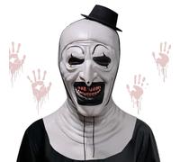 WELLXUNK Maschera Terrifier Halloween, Maschera Art The Clown con Mini Cappello, Terririer Killer Clown Mask, Spaventoso Gioco di Ruolo Copricapo per Halloween, Carnevale e Cosplay Prop