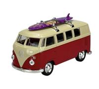 Welly - Modellino di auto compatibile con VW Volkswagen T1 rosso bianco con tavola da surf Samba Bully Bus 1950-1967 1/34-1/39 Metal Die Cast