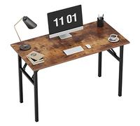 Wellynap Scrivania pieghevole per computer senza montaggio, per piccoli spazi, versatile tavolo da lavoro per camera da letto, dormitorio per studenti, studio e gioco, marrone rustico e nero, 100 x 60