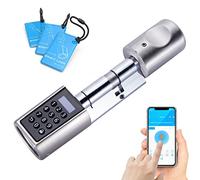 WELOCK Serratura Smart con password, scheda RFID, App Bluetooth, elettronica, lunghezza cilindro regolabile 50-100 mm, cilindro elettronico per porta, colore: argento
