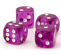 WeLoveBeads 16mm d6 dadi viola trasparente/bianco - fatto in germania! - 5 pezzi