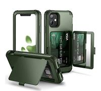 WeLoveCase Custodia a portafoglio per iPhone 11, da donna, con specchio nascosto, a tre strati, antiurto, resistente, custodia protettiva a tutto tondo per iPhone 11, verde