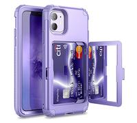 WeLoveCase Custodia a portafoglio per iPhone 11, da donna, con specchio nascosto, a tre strati, antiurto, resistente, custodia protettiva a tutto tondo per iPhone 11, viola chiaro