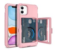 WeLoveCase Custodia a portafoglio per iPhone 11, da donna, da uomo, con specchio nascosto, a tre strati, antiurto, resistente, custodia protettiva a tutto tondo per iPhone 11, rosa
