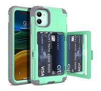WeLoveCase Custodia a portafoglio per iPhone 11, da donna, da uomo, con specchio nascosto, a tre strati, antiurto, resistente, custodia protettiva a tutto tondo per iPhone 11, menta