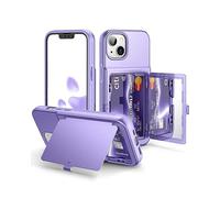 WeLoveCase - Custodia a portafoglio per iPhone 13, con porta carte di credito e specchio nascosto, a tre strati, antiurto, resistente, per iPhone da 13 a 6,1", colore: Viola chiaro