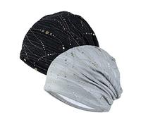 WELROG Cappello Chemo Cappello da Donna Beanie Sciarpa in Pizzo Turbante Slouchy Super Morbido Headwear Head Impacchi Tappi per Dormire per Il Cancro (Nero/Grigio #3)