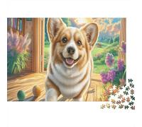 Welsh Corgi 1000 pezzi Set Puzzle Corgi sulla Soglia Cartone Riciclato Rilassante Antistress Decorazione Parete Regalo Anniversario 52x38cm
