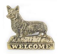 Welsh Corgi Pembroke - lastra di ottone con l'iscrizione 'WELCOME' Art Dog IT