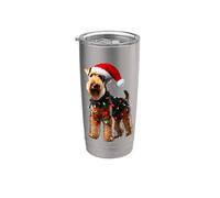 Welsh Terrier Cappello di Babbo Natale Luci Cane Proprietario Mamma Papà Bicchiere termico in acciaio inox doppia parete