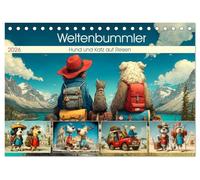 Weltenbummler. Hund und Katz auf Reisen (Tischkalender 2026 DIN A5 quer), CALVENDO Monatskalender: Ein liebevoll illustrierter Kalender, der Hunde und Katzen als neugierige Weltentdecker zeigt