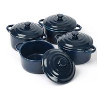 WELTOKE Set di 4 mini cocotte in ceramica, 170 ml, piccole con coperchio e manici, mini casseruola con coperchio, piccola teglia per lasagne, soufflé, forno, microonde e lavastoviglie