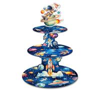 Weltraum - Supporto per cupcake, 3 ripiani, in cartone, per lo spazio, per il compleanno dei bambini, decorazione da tavolo, festa di compleanno, baby shower, astronauti