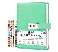 WEMATE Agenda 2025 con serratura, libro mensile con tracker delle spese, planner finanziario non datato per gestire i tuoi soldi, libro in pelle A5 per conti e budget, verde