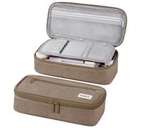 WEMATE Astuccio Portapenne Grande con Cerniera, Porta Pennelli e Matite con Scomparti, Organizer Rigido per Ufficio Scuola e Artisti, Cachi