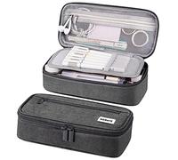 WEMATE Astuccio Portapenne Large Con Compartimenti Con Cerniera, Custodia Estetica per Adulti, per Cartografia e Ufficio, Grigio