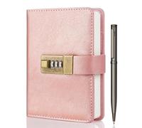 WEMATE Diario A6 con lucchetto, in pelle PU, stile vintage, con penna, perfetto per uomini e donne, 10,9 x 15,7 cm, colore: oro rosa