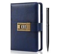 WEMATE Diario con serratura, diario con serratura, taccuino con password, penna e confezione regalo, perfetto per uomini e donne, 10,9 x 15,7 cm, colore: blu scuro per mantenere i tuoi segreti al