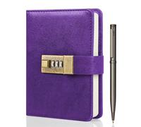 WEMATE Diario con serratura, formato A6, in pelle PU, con lucchetto, 192 pagine, blocco con penna, diario con blocco per uomini e donne, 10,9 x 15,7 cm, viola