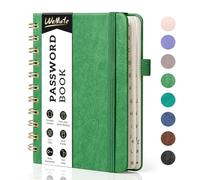 WEMATE Libro delle password a spirale con linguette alfabetiche, piccolo libro per anziani, password Internet, copertina rigida, diario di bordo, 12 x 15 cm, verde erba