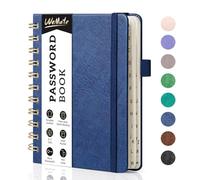 WEMATE Libro delle password a spirale con linguette alfabetiche, piccolo libro per anziani, password Internet, copertina rigida, diario di bordo, 12 x 15 cm, blu navy