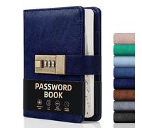 WEMATE Libro delle password con serratura, con linguette alfabetiche, oltre 600 spazi per password, diario di bordo con serratura, porta password per computer, 10,9 x 15,5 cm, blu scuro