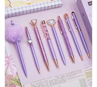 WEMATE Set di 8 penne a sfera viola, set di penne a sfera viola Bling in nero e blu, con cristalli di metallo per diario, regali per donne, matrimoni, ufficio