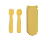 WeMightBeTiny Feedie - Set di forchetta e cucchiaio in silicone, per svezzamento e viaggio, colore: Giallo