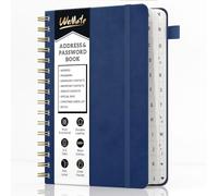 WEMTAE Rubrica a spirale con linguette alfabetiche, libro delle password in pelle, organizer per telefono, diario per tenere i contatti al sicuro, copertina rigida, stampa grande, 14 x 20 cm, blu