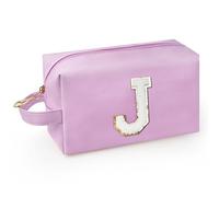 WEMVP Borsa per il trucco personalizzata con manico, borsa cosmetica preppy con tasca interna con cerniera, 8 9 10 11 12 13 14 anni, regalo di laurea per ragazze adolescenti donne insegnanti, Viola, J
