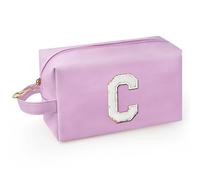 WEMVP Borsa per il trucco personalizzata con manico, borsa cosmetica preppy con tasca interna con cerniera, 8 9 10 11 12 13 14 anni, regalo di laurea per ragazze adolescenti donne insegnanti, Viola, C