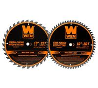 WEN BL1032-2 10-Inch 32-Tooth and 60-Tooth Carbide-Tipped Professional Woodworking Saw Blade Set, Two Pack