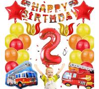 WENAUANG 32 Pcs Addobbi Compleanno Camion Pompieri 2 Anni, Vigili Del Fuoco Palloncini Ragazzo, Foil Palloncini Numeri, Decorazioni Compleanno, Bambini Auto Festa a Tema, Scuola, Compleanno
