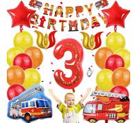 WENAUANG 32 Pcs Addobbi Compleanno Camion Pompieri 3 Anni, Vigili Del Fuoco Palloncini Ragazzo, Foil Palloncini Numeri, Decorazioni Compleanno, Bambini Auto Festa a Tema, Scuola, Compleanno