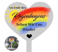 WENAUANG Decorazione per Tomba a Forma di Cuore, in Acciaio inox, Resistente alle Intemperie, con Incisione alla fine Dell'arcobaleno, ci Vediamo di Nuovo, per Giardino e Cimitero