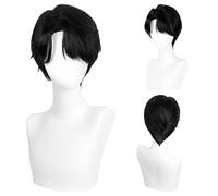 WENAUANG Parrucca corta a capelli lisci da uomo, parrucca cosplay nera a capelli corti realistica per Halloween, per Halloween, Carnevale, travestimenti cosplay