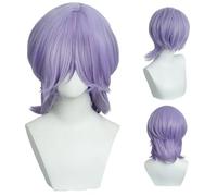 WENAUANG - Parrucca corta con capelli lilla, parrucca con treccia nera, per cosplay di bambini e anime, accessorio per costume di Halloween, accessorio per cosplay (Mystery Light Lila)