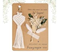 WENAUANG Regalo per Damigella d'onore, Pacchetto Regalo con Biglietto D'invito per Damigella D'onore Include il Vuoi Essere la mia Damigella d'onore Tedesco Carta, Portachiavi Macramè e Fiori Secchi