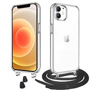 WenBaby Cover Trasparente con Cordino per iPhone 12/iPhone 12 Pro,Custodia con Regolabile Collana per iPhone 12/iPhone 12 Pro [Antiurto] [AntiGraffio] [Antiscivolo] Case con Laccio Tracolla, Nero