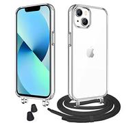 WenBaby Cover Trasparente con Cordino per iPhone 13 Mini,Custodia con Regolabile Collana per iPhone 13 Mini [Antiurto] [AntiGraffio] [Antiscivolo] Case con Laccio Tracolla, Nero