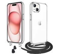 WenBaby Cover Trasparente con Cordino per iPhone 15,Custodia con Regolabile Collana per Galaxy iPhone 15 [Antiurto] [AntiGraffio] [Antiscivolo] Case con Laccio Tracolla, Nero