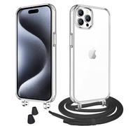 WenBaby Cover Trasparente con Cordino per iPhone 16 Pro,Custodia con Regolabile Collana per Galaxy iPhone 16 Pro [Antiurto] [AntiGraffio] [Antiscivolo] Case con Laccio Tracolla, Nero