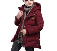Wenchuang Ragazzo Giacca Cappotto con Cappello Leggero Manica Lunga Snowsuit per Bambini Vino Rosso 130