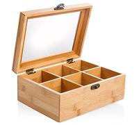 wenco scatola porta tè Bambù con 6 Scomparti - porta bustine Spazio per 10 bustine di per scomparto - Organizer e Infusi - Contenitore Elegante per Cucina