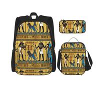 WenDang Antico Egitto Tribe Series Doppia Borsa a Tracolla Set con Borsa Pranzo e Astuccio, Adatto per Shopping, Sport All'aperto