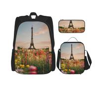 WenDang Bella Torre Eiffel Parigi doppia borsa a tracolla Set con borsa pranzo e astuccio, adatto per lo shopping, sport all'aria aperta